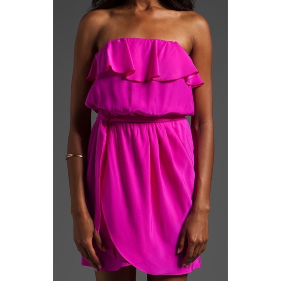 100% silk Amanda Uprichard “Joan” petal-front strapless mini dress - Picture 6 of 9